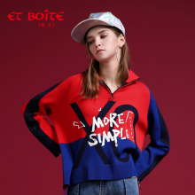 Et Boite/法文箱子字母印花保暖时尚高领毛衣女可外穿E182D004图片