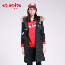 Et Boite/法文箱子冬季潮流连帽带毛加厚保暖长款棉服女E172K019图片