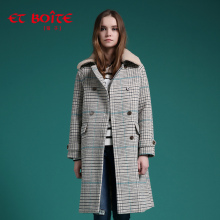 Et Boite/法文箱子冬季长款毛领双排扣格纹外套大衣女E182K005图片