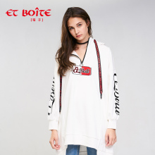 Et Boite/法文箱子秋季新款带帽时尚绣花中长款宽松T恤女E182C215图片