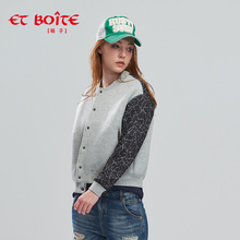 Et Boite/法文箱子春秋简约休闲外套印花拼接棒球服女E162F201图片