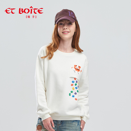Et Boite/法文箱子秋季趣味贴标圆领套头长袖卫衣女E162C217商品大图