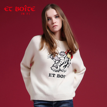 Et Boite/法文箱子秋季新品虎头图案圆领上衣针织衫女E182D001图片