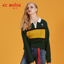 Et Boite/法文箱子秋季新品纯棉拼色V领长袖针织上衣女E182C209图片