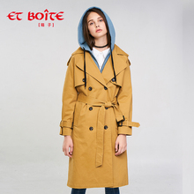 Et Boite/法文箱子时尚经典腰带连帽假两件长外套风衣女E182Z007图片