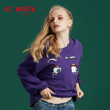 Et Boite/法文箱子秋季新品短款潮流图案圆领上衣卫衣女E182C201图片