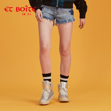 Et Boite/法文箱子中高腰猫须毛边玫瑰牛仔短裤女夏 E7A145图片