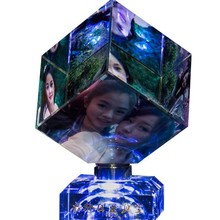 相片制作旋转玻璃摆台创意生日礼物 水晶魔方照片个性