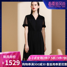 NEXY.CO/奈蔻真丝显瘦气质短袖v领连衣裙大牌名媛小黑裙夏季新款图片