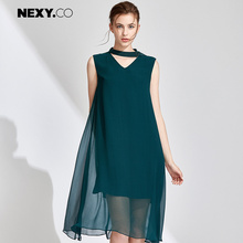 NEXY.CO/奈蔻重磅真丝大牌宽松中长款无袖连衣裙气质简约夏季新款图片