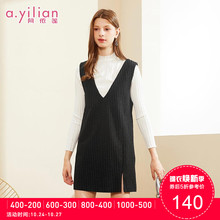 阿依莲2018冬季新款时尚淑女宽松连衣裙女无袖V领百搭裙子图片