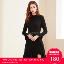 阿依莲2018冬季新款韩版时尚中长款裙气质修身黑色淑女连衣裙图片