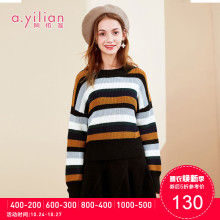 阿依莲2018冬季新款时尚修身显瘦套头条纹毛衣针织衫打底衫图片