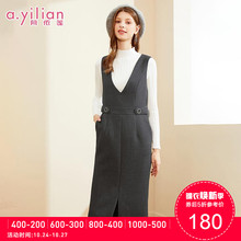阿依莲2018冬季新款女时尚修身收腰显瘦淑女连衣裙中长款无袖裙子图片