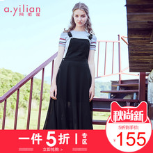 阿依莲2018夏装新款雪纺背带连衣裙时尚黑色显瘦百搭吊带裙女图片