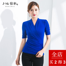 惊束纯色弹力打底衫女短袖2018夏装新款收腰显瘦上衣大码女装T恤图片