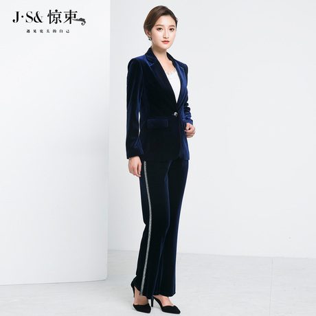 灯芯绒小西装2018新款秋季韩版时尚休闲外套宽松长裤大码显瘦套装商品大图
