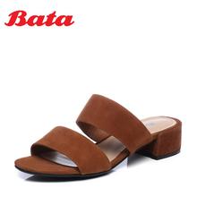 Bata/拔佳2018夏新专柜同款粗跟羊绒皮革女皮凉拖鞋99-21BT8