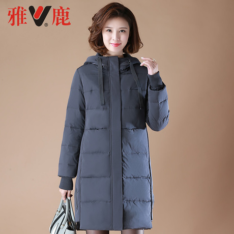 雅鹿妈妈羽绒服2018新款40岁50中年女冬装外套中长款休闲连帽上衣商品大图