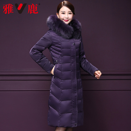 雅鹿中老年羽绒服女五十岁妈妈装冬装大毛领加厚外套修身中长款潮商品大图