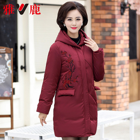 雅鹿妈妈冬装羽绒服中长款品牌气质40岁50中老年女装加厚刺绣外套商品大图