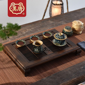 汉唐古典茶盘家用实木黑紫檀中式茶台抽屉式排水茶海茶托功夫茶具