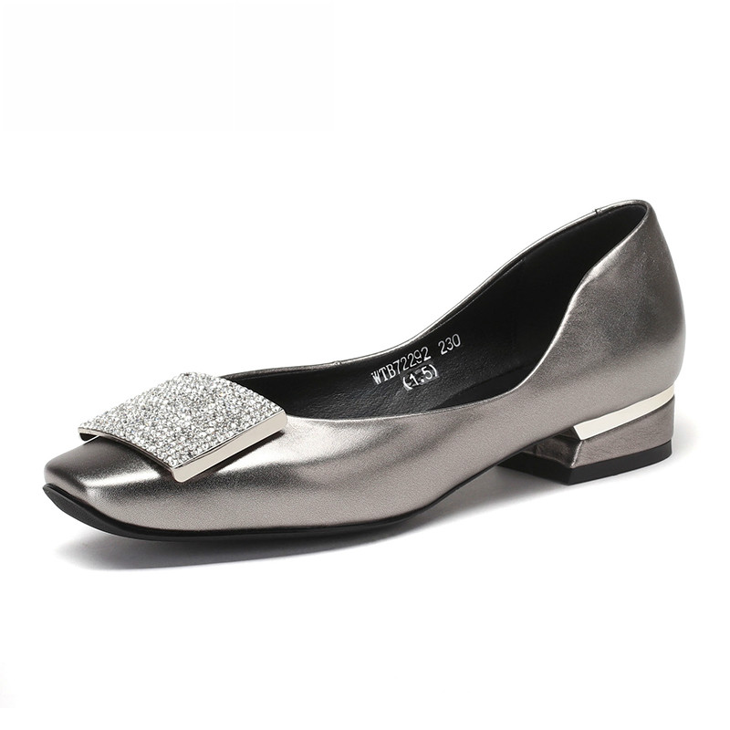 红蜻蜓女鞋2018春季新款女单鞋真皮水钻平跟