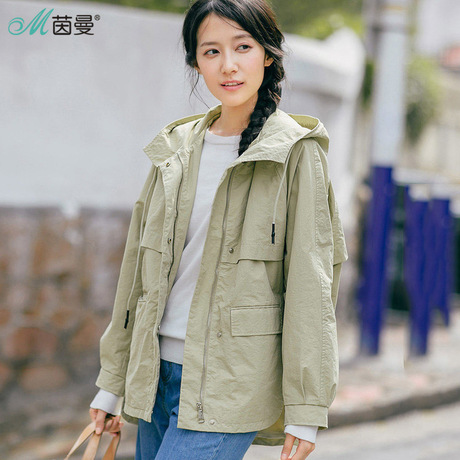 茵曼旗舰店2018秋装新款宽松夹克开衫休闲风衣薄外套女士春秋大衣商品大图