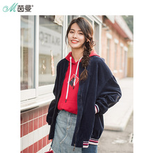 茵曼旗舰店2018秋装新款女装棒球服宽松灯芯绒夹克春秋短外套上衣图片
