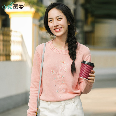 茵曼旗舰店2018秋冬装新款女装宽松长袖毛衣打底衫套头针织衫上衣商品大图