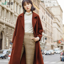 茵曼旗舰店2018秋冬装新款女装羊毛双面尼呢子大衣毛呢外套中长款图片