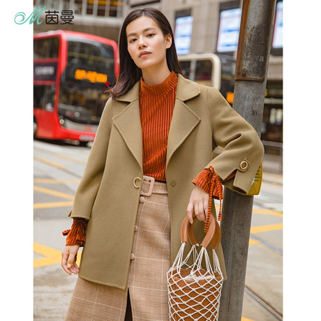 茵曼旗舰店2018秋冬装新款女装羊毛毛呢大衣中长款双面呢冬天外套商品大图