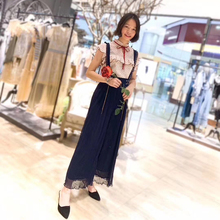 百搭休闲宽松微透长裤 女潮 阔腿裤 2019夏季新款 网纱拼流苏背带裤