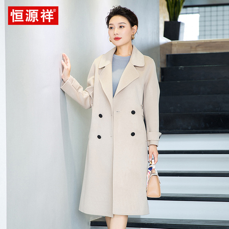 恒源祥双面呢大衣女中长款2018新款秋冬韩版高端宽松羊毛呢外套女商品大图