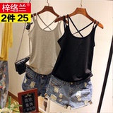 小吊带背心女夏韩版外穿短款打底内搭黑色纯棉交叉带无袖修身上衣