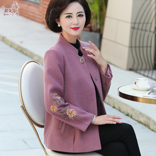 中老年女装秋装40岁50妈妈冬装短款毛呢外套中年妇女洋气呢子上衣图片