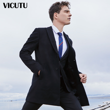 威可多毛呢大衣男中长款 冬季商务黑色翻领羊毛大衣外套男 VICUTU