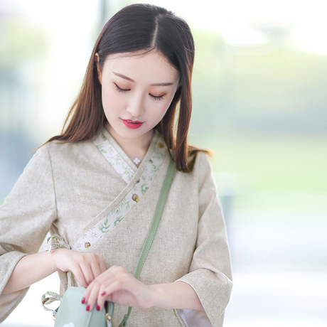伶俐柠檬30563改良汉服元素毛呢拼接短外套复古中国商品大图