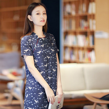 伶俐柠檬11528女装斜襟立领改良亚麻民国旗袍连衣裙复古图片