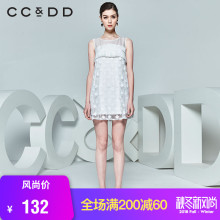 CCDD夏装新品专柜正品时尚淑女中长款圆领碎花无袖连衣裙白色图片