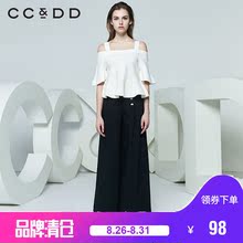 CCDD2018春装新品专柜正品气质淑女一字领吊带露肩喇叭袖针织衫图片