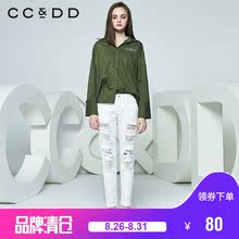CCDD2018春装新品专柜正品时尚休闲直筒字母九分袖衬衫女打底衫图片