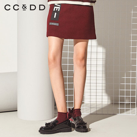 CCDD2018冬装新品专柜正品时尚修身字母中腰半身裙女a字裙短裙商品大图