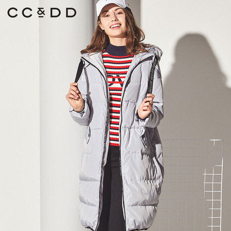 CCDD2018冬装新品专柜正品时尚宽松飘带连帽中长款羽绒服女外套商品大图