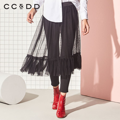CCDD2018冬装新品专柜正品时尚性感中腰半透连体半身裙女大摆裙商品大图
