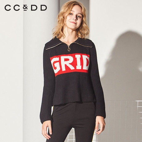 CCDD2018冬装新品专柜正品时尚韩版半开领长袖针织衫女甜美毛衫潮商品大图
