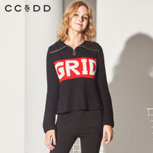 CCDD2018冬装新品专柜正品时尚韩版半开领长袖针织衫女甜美毛衫潮图片