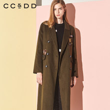 CCDD2018冬装新品专柜正品时尚修身显瘦深色长款毛呢大衣女外套潮图片