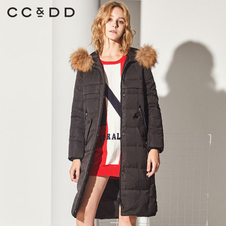 CCDD2018冬装新品专柜正品时尚修身显瘦韩版长款羽绒服女黑色外套商品大图