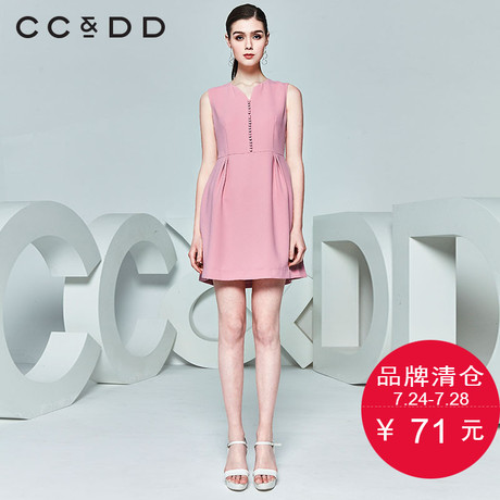 CCDD夏装新品专柜正品时尚气质女V领雪纺高腰修身无袖连衣裙商品大图